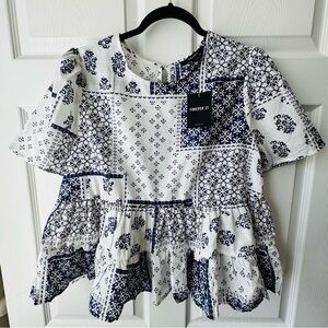 NWT Forever 21 Blue and White Patterned Blouse